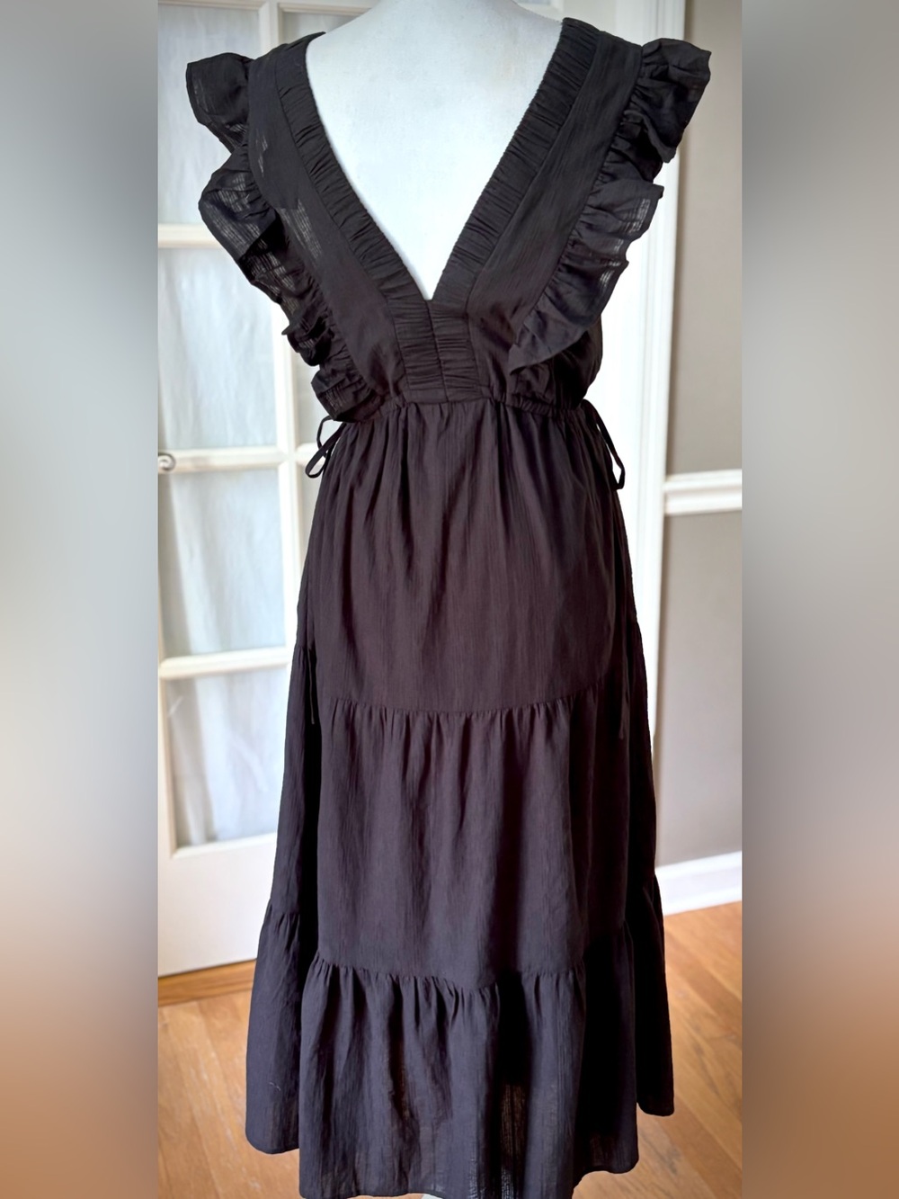 Strut & Bolt NWT Micah Tereu Black Cotton Ruffle Tiered Midi Dress S Cottagecore - Picture 4 of 15